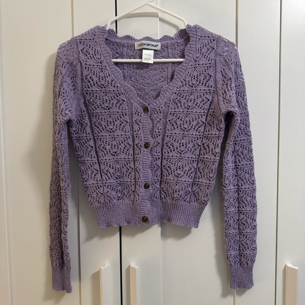 Cotton Emporium lavender Purple Women's button up cardigan Sweater